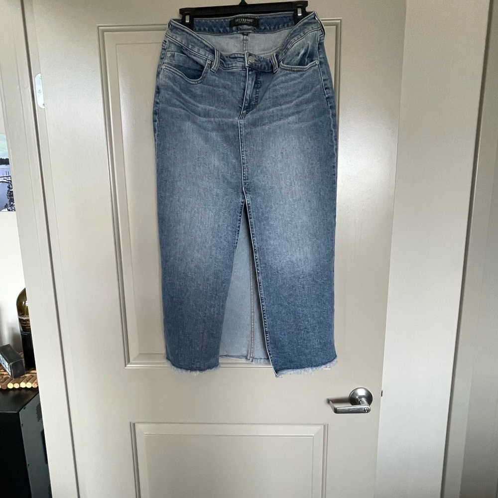 Liverpool Women's Blue Denim Jeans  Maxi Skirt With Front Slit